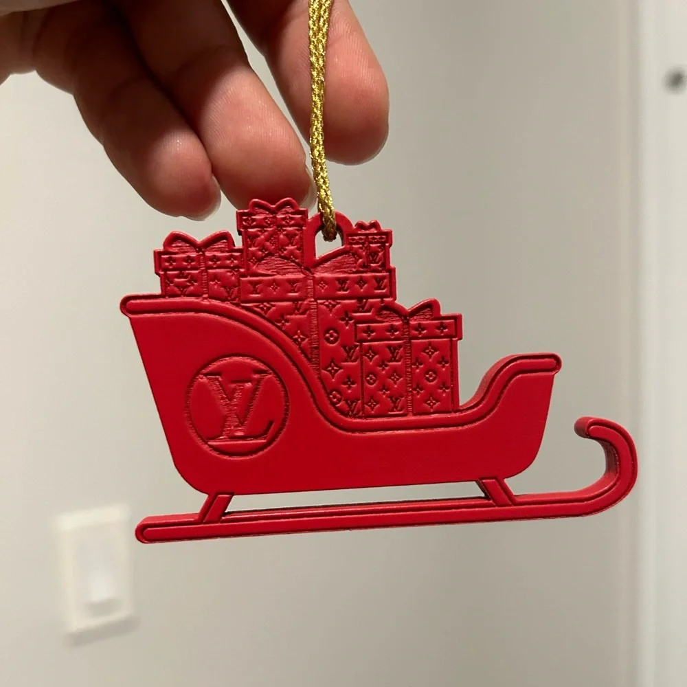 NWOT- Louis Vuitton Red Santa Sleigh Luxury Ornament - Picture 1 of 3